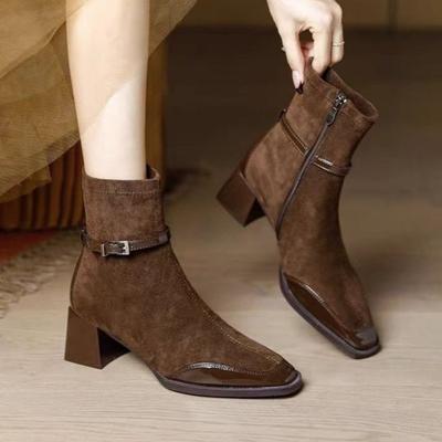 Женские ботильоны на высоком каблуке с острым носком, замшевые туфли, элегантные офисные туфли, зимняя трендовая обувь 2025 года для вечеринок, модные туфли Chelsea Botas Mujer