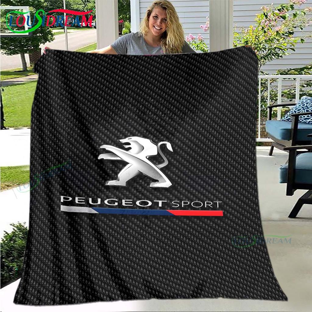 Fashion Car P-Peugeot Logo Blanket Flannel Throw Blanket For Home Bedroom Bed Sofa Picnic Office Hiking Leisure Nap Gift