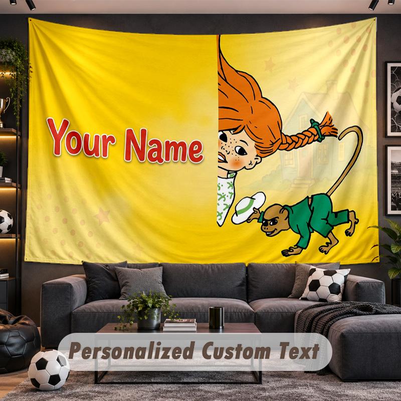 Pippi Longstocking Personalized Tapestry Support Custom Name, Wall Art Home Decoration