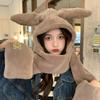 Autumn and Winter Hats for Women Cute Rabbit Ear Scarf  Integrated Warm Plush Gloves Three Piece Set  Korean Style Versatile Scarf