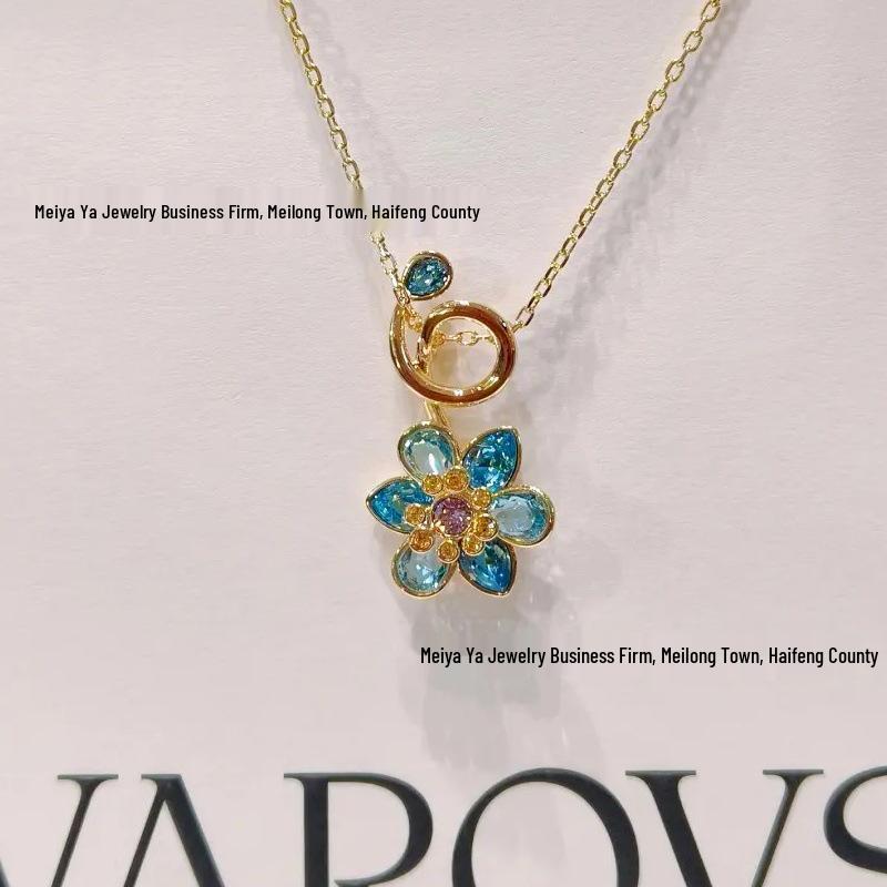 Shi Family Ldyllia Flower Pendant Necklace, Open Ring, and Elegant Colored Earring Set