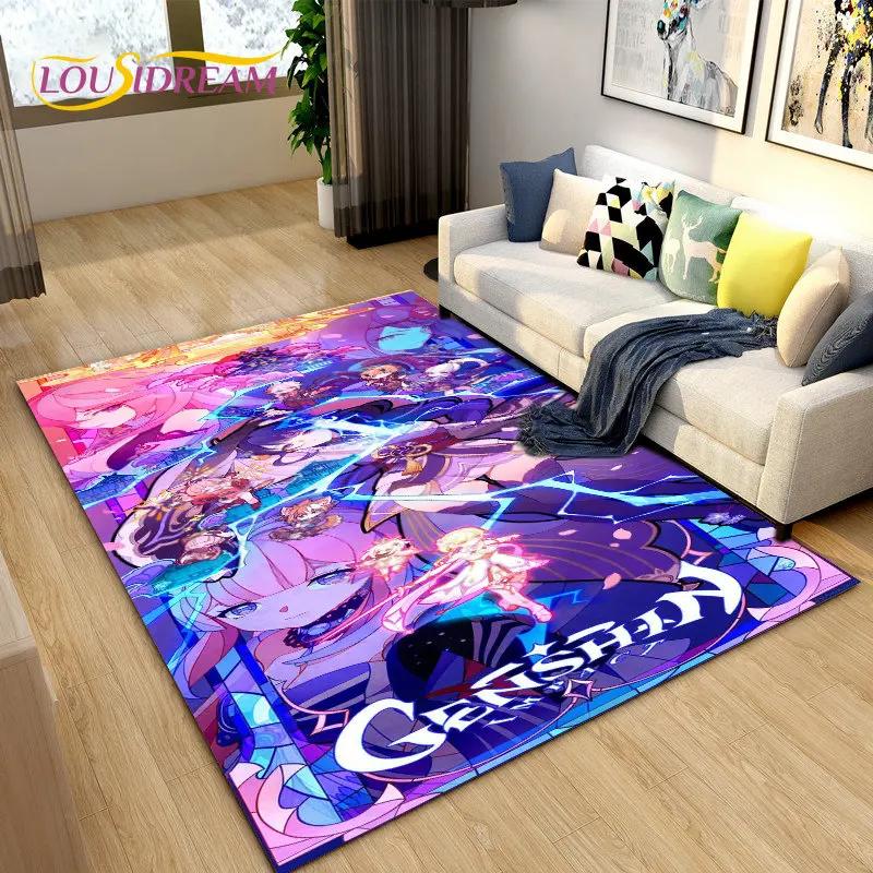 Genshin Impact Game Gamer Мультфильм Коврик, Коврик для гостиной Спальня Диван Коврик Украшение, Детский нескользящий напольный коврик