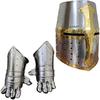 Medieval Knight Crusader Armour Helmet | Silver Finish Sugarloaf and Brass Design Templar Helmet & Medieval