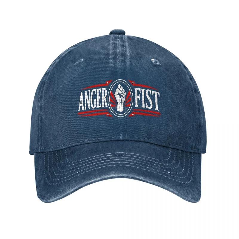 Anger Fist Logo Embroidered Washed Canvas Baseball Cap Vintage Style Adjustable Hat for Men and Women