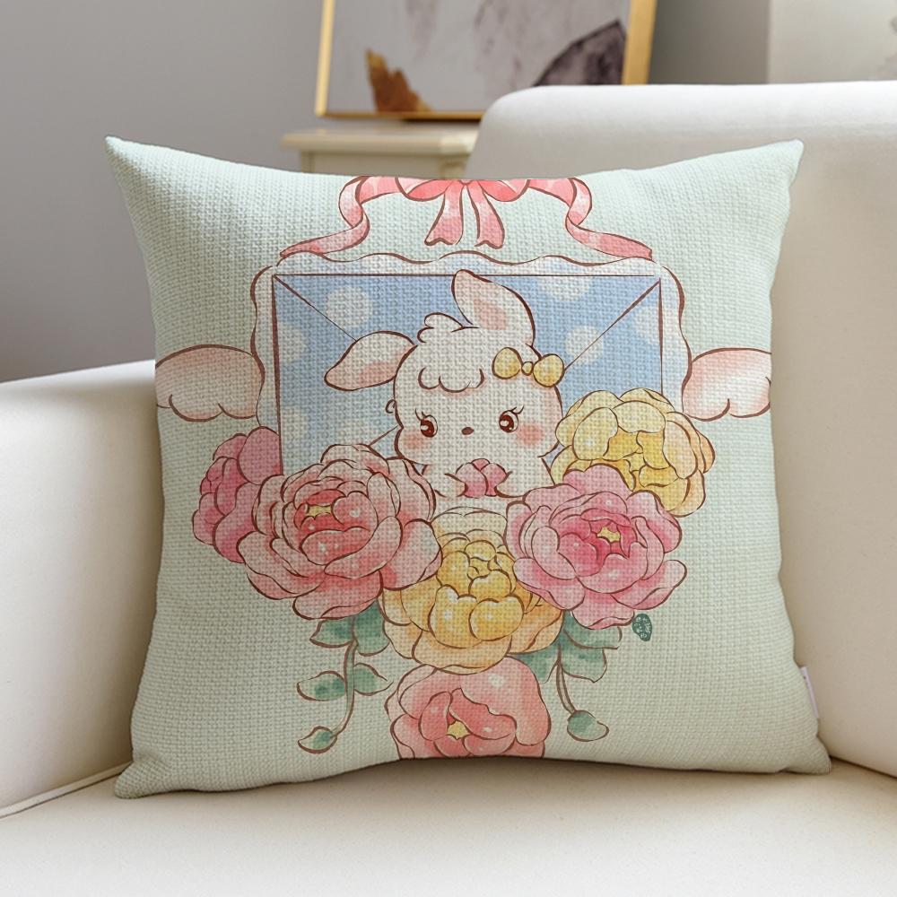 Lovely RRose AngeBunnyS Cushion Cover Breathable and skinfriendly linen pillowcase square removable and washable cushion