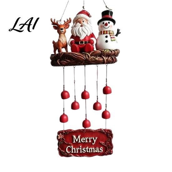 Festive Outdoor Yard Accents Christmas Santa Wind Chime Hanging Ornament Claus Snowman Elk Metal Resin Chime for Balcony Patio Garden Porch Holiday