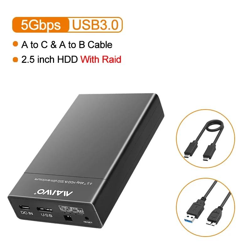 MAIWO 2.5 HDD SSD Case SATA to USB 3.0 Adapter Case HD External Hard Drive Enclosure for Disk HDD with 4 RAID Modes for PC Case