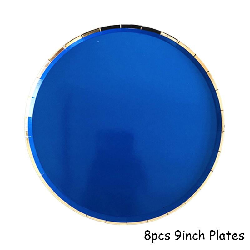 Одноразовая посуда голубого цвета, бумажные тарелки для вечеринок, стаканчики, трубочки, сувениры для детского душа, товары для дня рождения, золотые украшения для вечеринок, карнавала, свадьбы