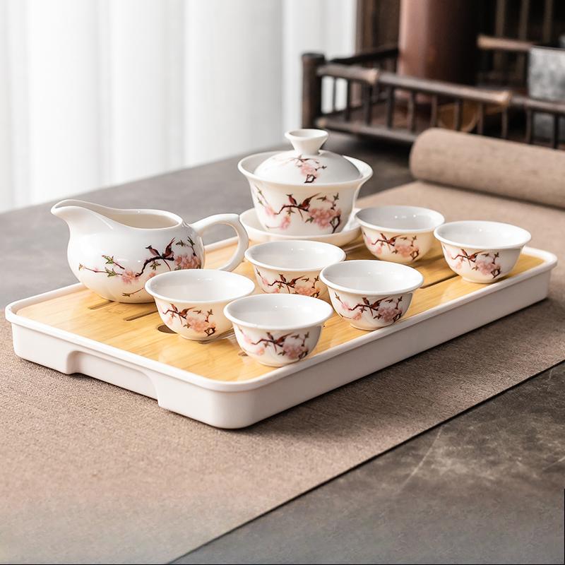 Набор для чая Кунг-фу Домашний Простой Набор для гостиной из керамической чаши с крышкой, чайной чашки, подноса, подноса для чая с резервуаром для воды, тарелки Диамин