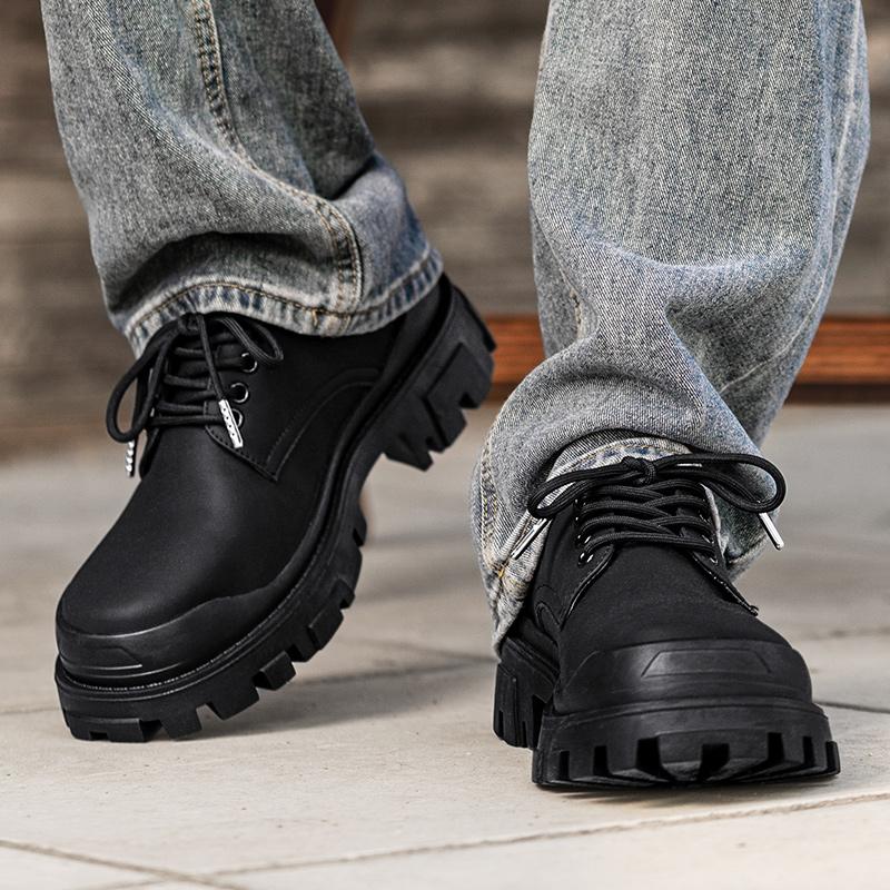 Мужские повседневные туфли с круглым носком Модный уличный стиль Отдых на природе Деловая вечеринка Офис Молодежная обувь для ходьбы на толстой подошве