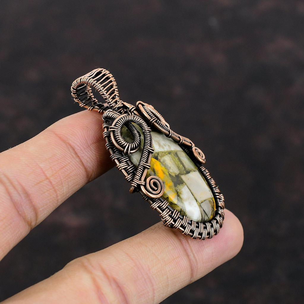 Copper Bumble Bee Jasper Pendant Copper Wire Wrapped Pendant Gemstone Pendant Bumble Bee Jasper Jewelry Handmade Pendant Copper Wire Jewelry