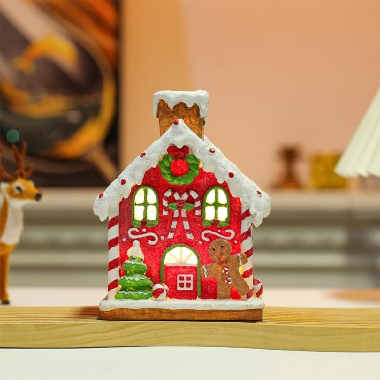 Christmas Decorations Glowing Music Box Cookie House Shaped Tabletop Ornament Decor Resin Crafts Holiday New Year Gifts