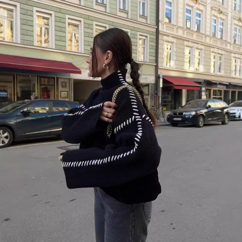 Autumn Winter Oversize Turtleneck Sweater Loose Slimming Casual Design Sense Fashion Knit Top Outerwear