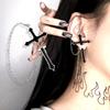 Punk Black Cross Sword Ear Piercing Earrings with Long Chain Hanging Cross Dangle Drop Earrings for Women Men Party Jewelry