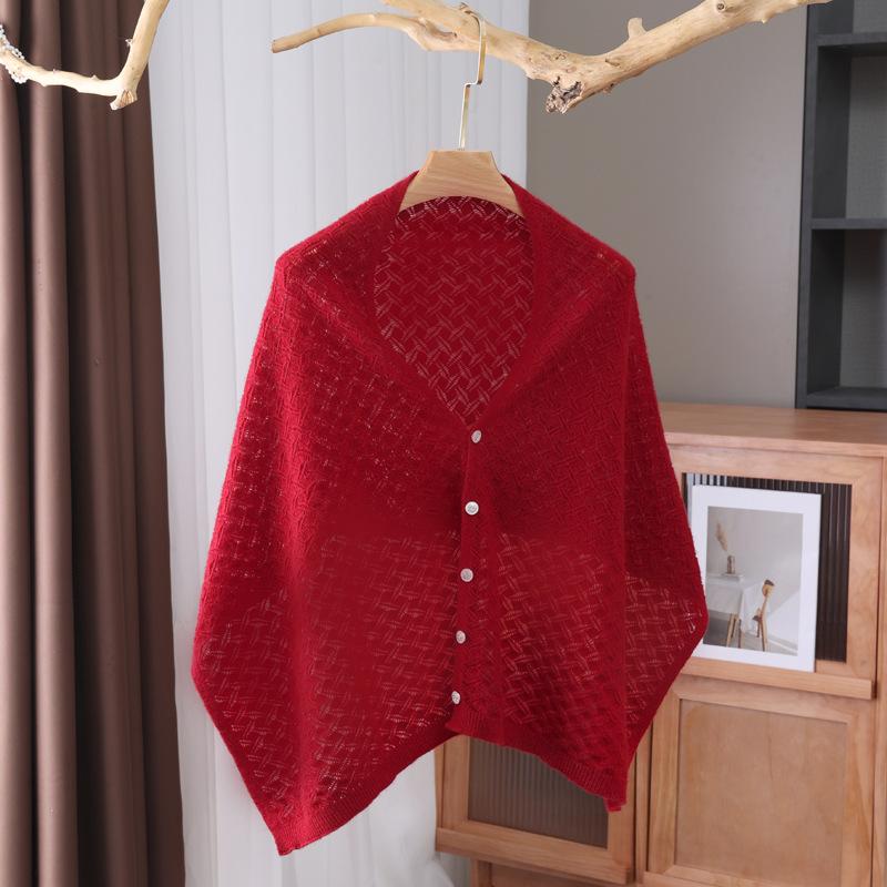 Ladies' 100% Wool Hollowed Out Shawl Scarf with Diamond Grid Thin Desig,breathable Multifunctional Cover Shirt Split Outer Layer