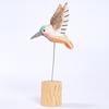 Wood Carving Hummingbird Ornament with Tree Stump/Bell Handcrafted Bird Figurine Statue Sculpture Home Office Desktop Decoration