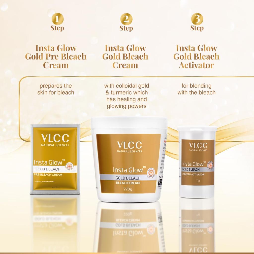 VLCC Insta Glow Gold Bleach 402 г Упаковка 1 шт. Для ровного тона кожи и сияющего цвета лица. Осветление волос на лице.