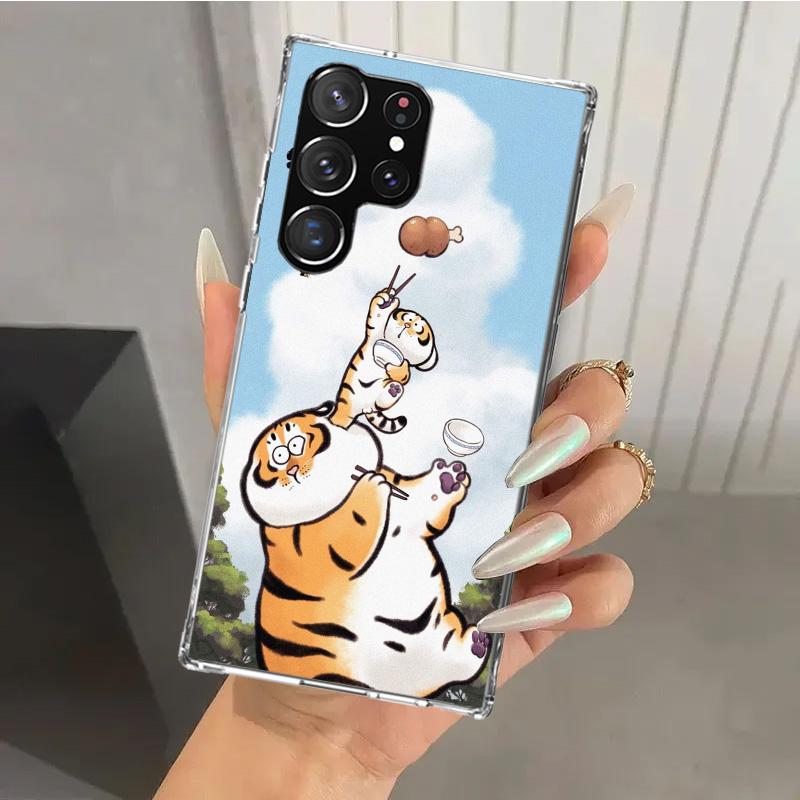 Мультяшный толстый тигр Чехол для телефона для Samsung Galaxy S25 S24 S23 Ultra S22 S21 Plus S20 FE S10 + S10E S25U Мягкий напечатанный чехол S24 S23 S