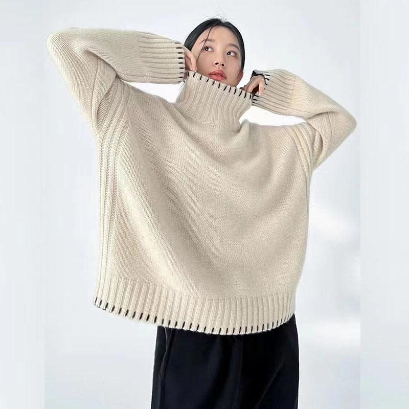 Осень-зима женский свитер шерстяной лоскутный свитер с воротником модный повседневный вязаный пуловер с длинным рукавом топ женский теплый уличный трикотаж
