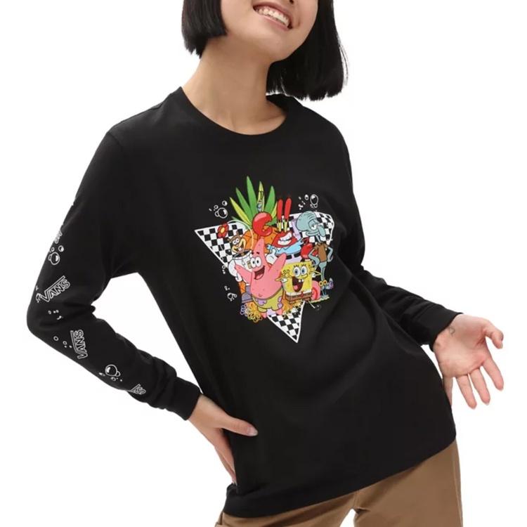 (WMNS) Vans x SPONGEBOB SQUAREPANTS Печать Круглый вырез Толстовка Черный Женская VN0A5I3FYZS