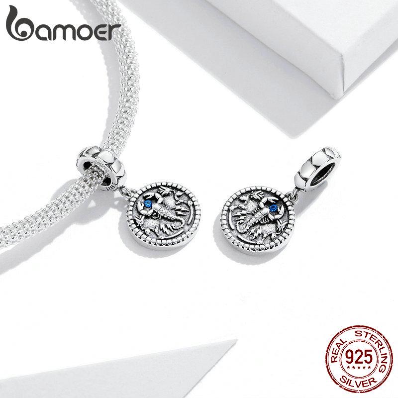 BAMOER Authentic 925 Sterling Silver Mysterious Scorpion Vintage Pendant Charm for Original Bracelet