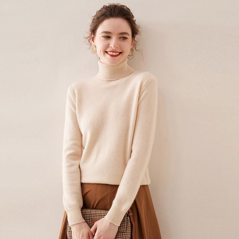 2025 Autumn/Winter Women's Solid Color Cashmere Lapel Sweater - Seven Gauge Double Ply Thickened Knit Base Layer