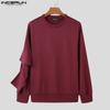 INCERUN Men Bow Knot Long Sleeve Casual Solid Round Neck Pullovers Sweatshirts