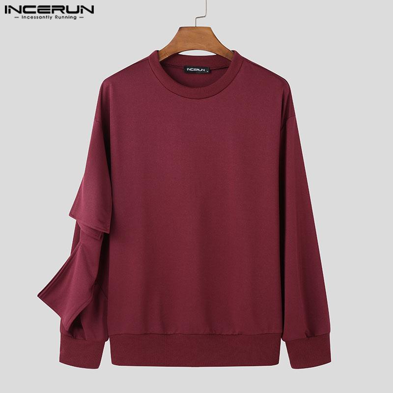 INCERUN Men Bow Knot Long Sleeve Casual Solid Round Neck Pullovers Sweatshirts