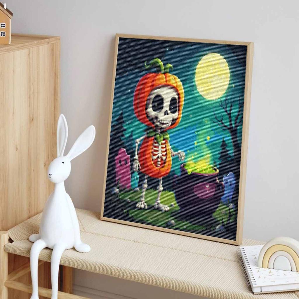 Halloween 5D Skeleton Pumpkin Cauldron Diamond Full Diamond Art Painting Kit Diamond Painting Home Decor DIY Craft Wall Art Decor Sets