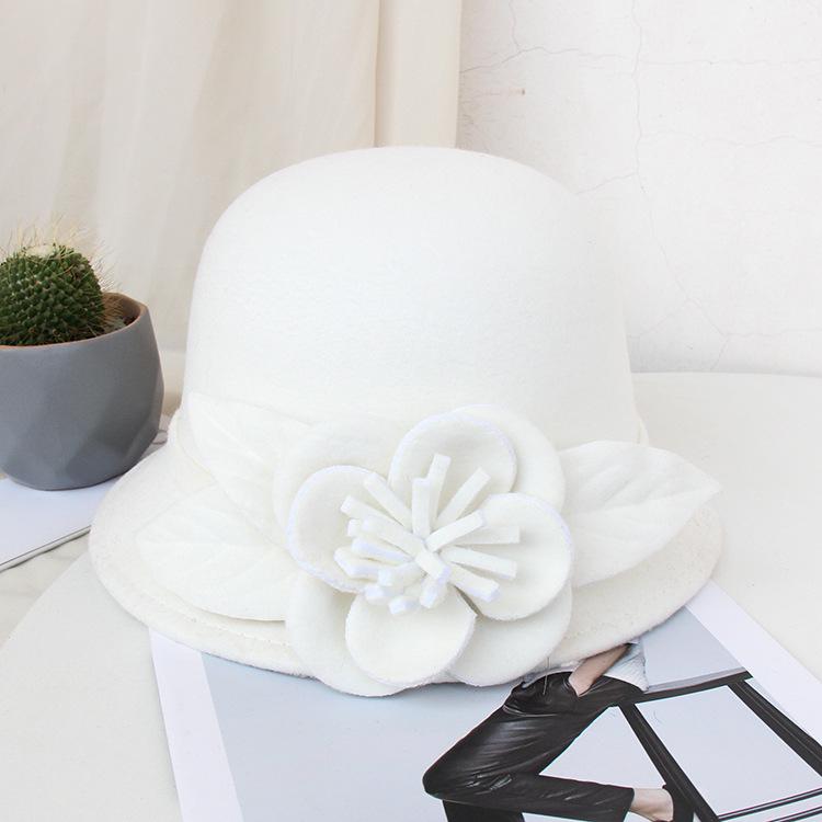 Шляпа Женская Осень Зима Британская Шерстяная Вязаная Шляпа Модная Цветочная Шляпа-Ведро Теплая Фетровая Шляпа-Цилиндр