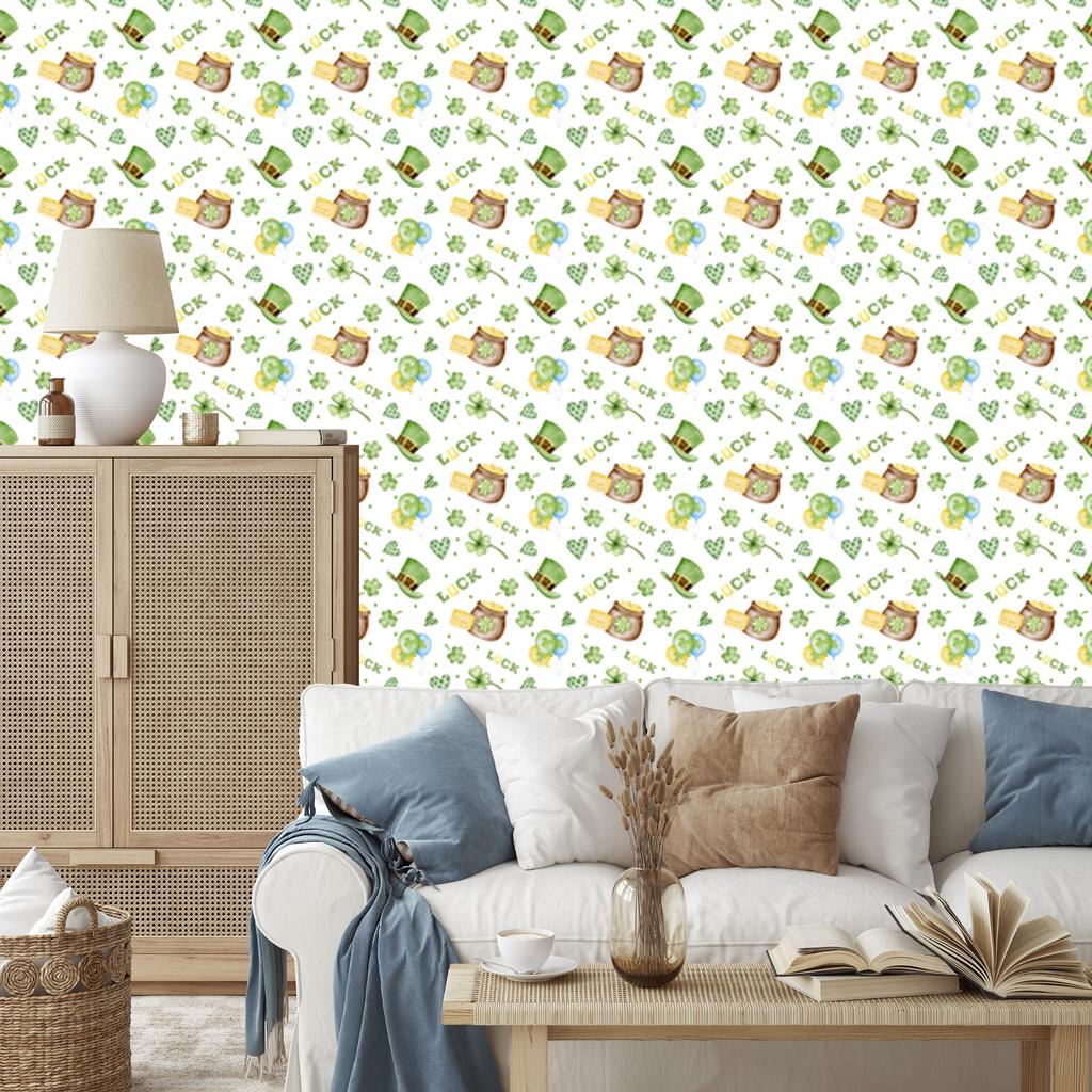 St. Patrick' Day Wallpaper White and Lime for Living Room and Bedroom 50x1000