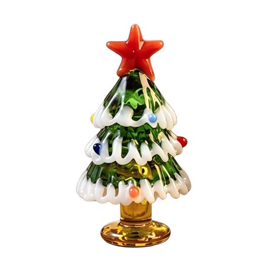 Collectable Glass Table Decor Handmade Mini Christmas Tree Figurine, Blown Tabletop Ornament with Solid Craftsmanship Pieces Star Topper, Desktop for