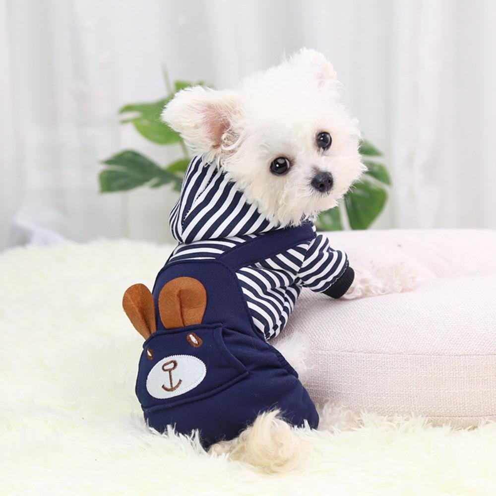 Casual Cartoon Bear Printed Puppy Cat Clothing Warm Jumpsuit Dog Pullover Hoodie Striped Soft Cat Sweatshirt Small Dogs