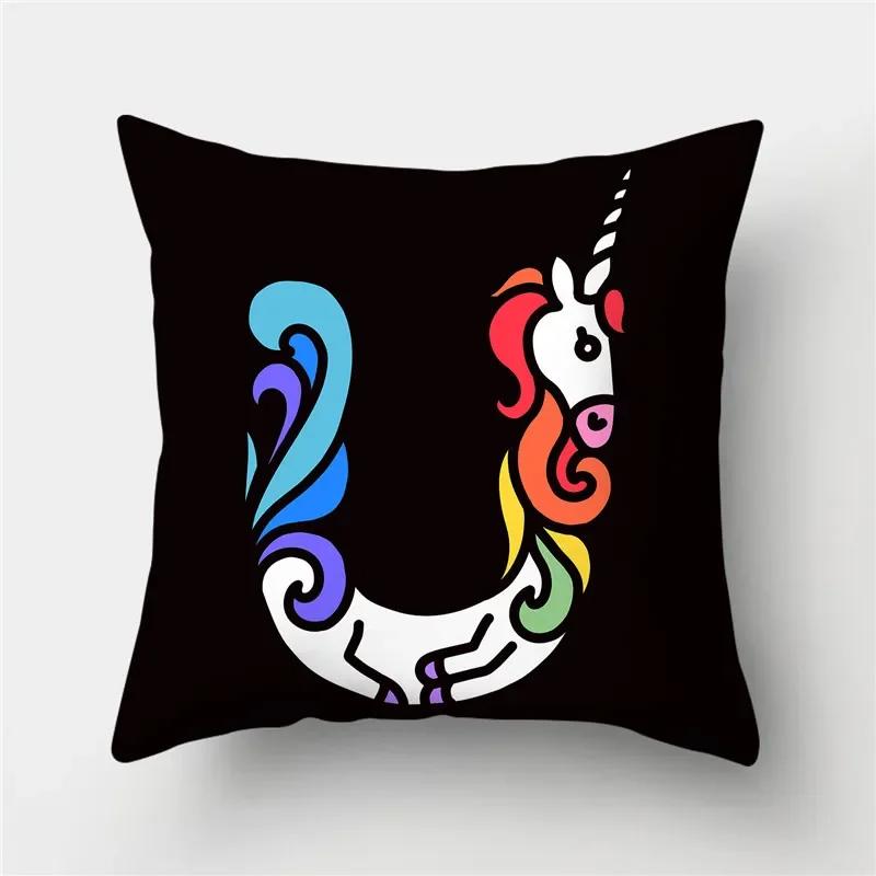 Буквы Единорог Наволочка Полиэстер Принт Наволочка Диван Декор Подушка Дом