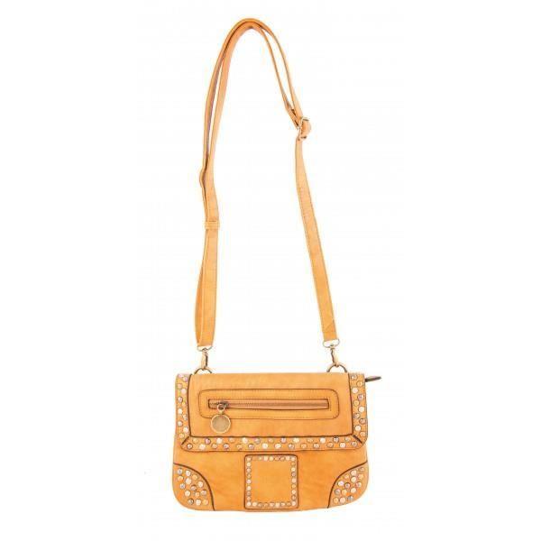 Sac Bandoulière - LE TEMPS DES CERISES - Mania 6 - Cognac - Cuir - Poches zippées