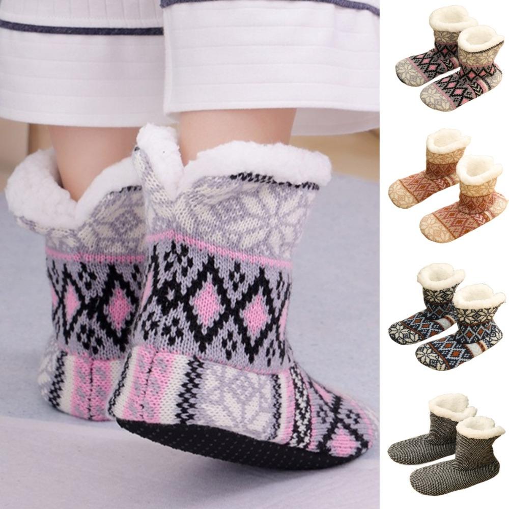 Мягкие флисовые носки-тапочки в полоску, зимние теплые носки, милые толстые термоноски для женщин
