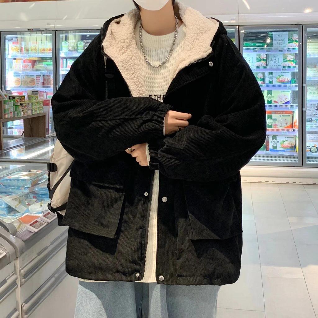 Men's Loose Plush Corduroy Jacket - Thick Lambswool Winter Coat, Korean Style Youth Trend