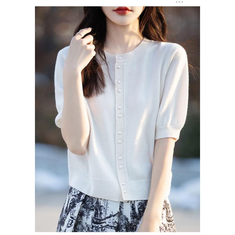 Летняя Новая Универсальная Полосатая Вязаная Рубашка с Коротким Рукавом Женская Рубашка с Половинным Рукавом Вязаная Модный Полосатый Топ с V-образным Вырезом