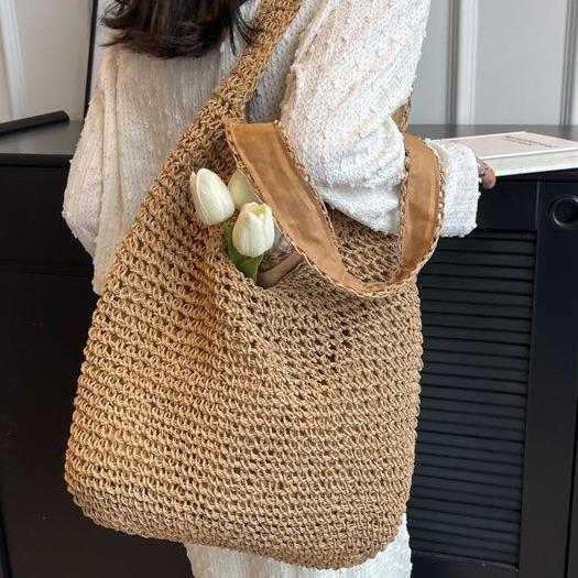 Сумка ручная новая повседневная на плечо пляжная для отпуска большой вместимости для поездок на работу плетеная соломенная сумка-тоут для женщин