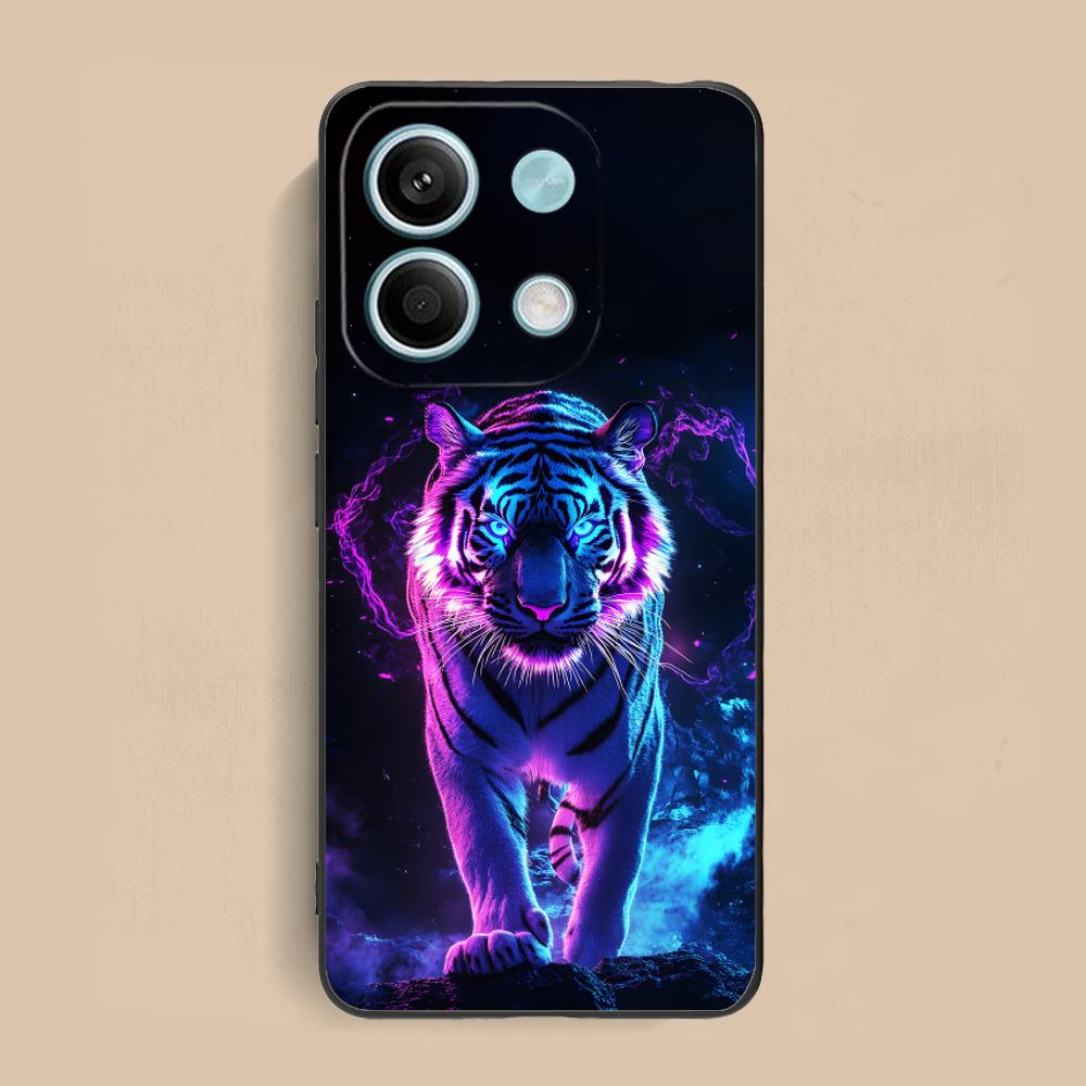 Неоновый чехол для мобильного телефона с тигром для Xiaomi Redmi Note 14 13 12 11 S Pro Plus 4G 5G Цветной чехол с принтом Красивый чехол Роскошный