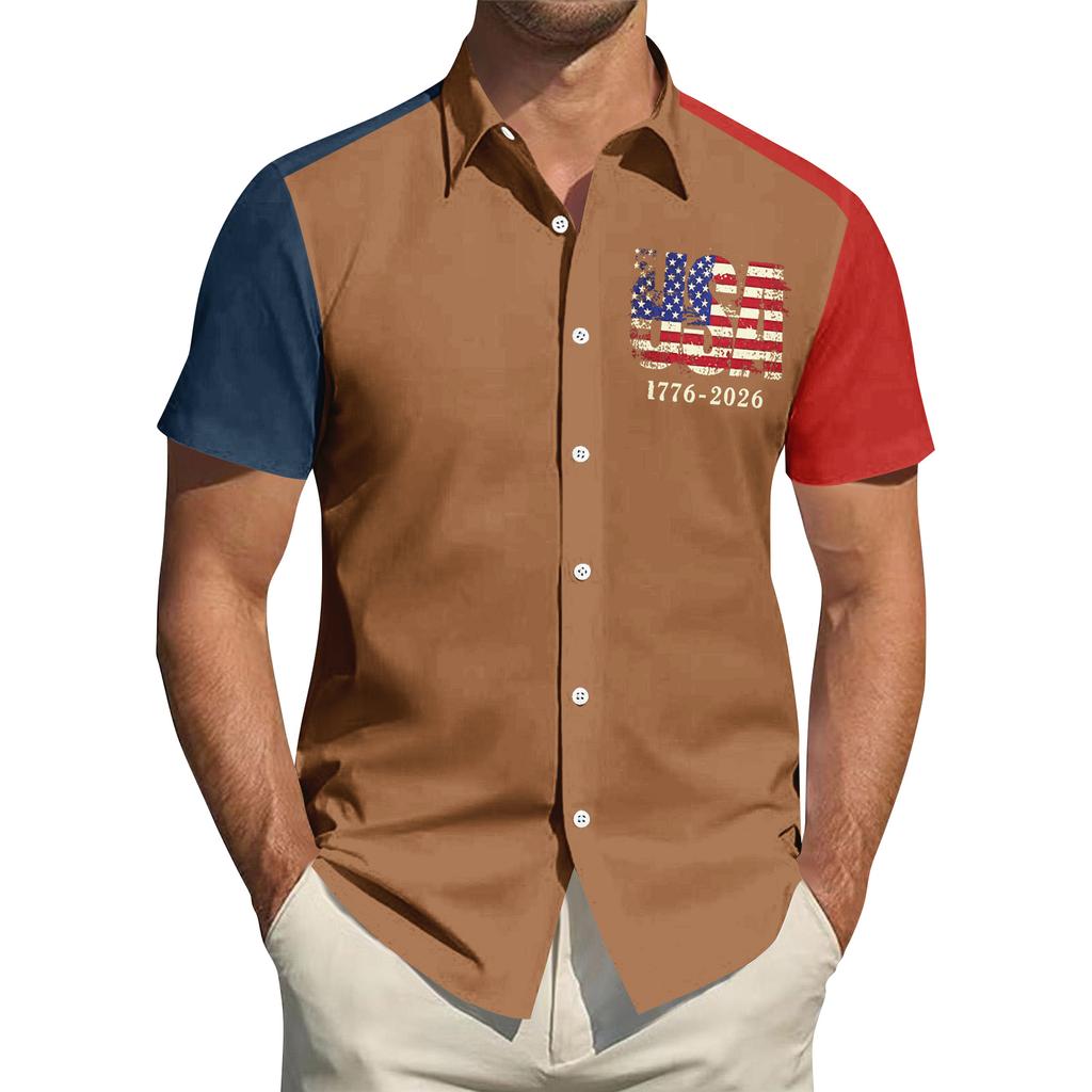 Men's Independence Day Printed Collared Top Men's Casual Sports Short-Sleeve Shirt