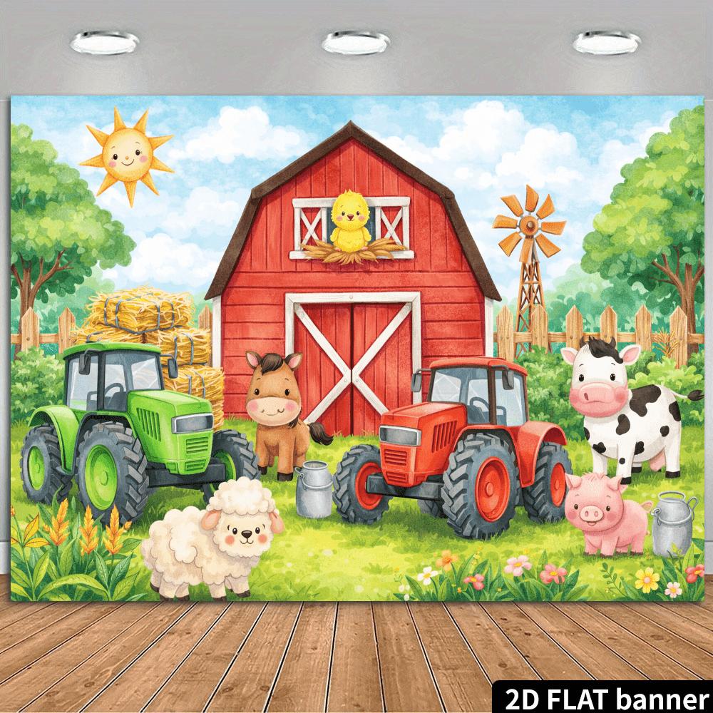 Rustic Farmhouse Tapestry Wall Hanging Decor Cute Country Barn Scene Animal Life Sheep Cow Pig Cottage Nursery Art Polyester Pos