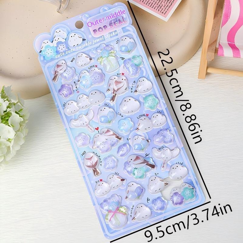 Cute Cartoon Bird Stickers 3D Relief Crystal Self-Adhesive Sticker Laptop Phone Case Scrapbooking Decals DIY Stationery