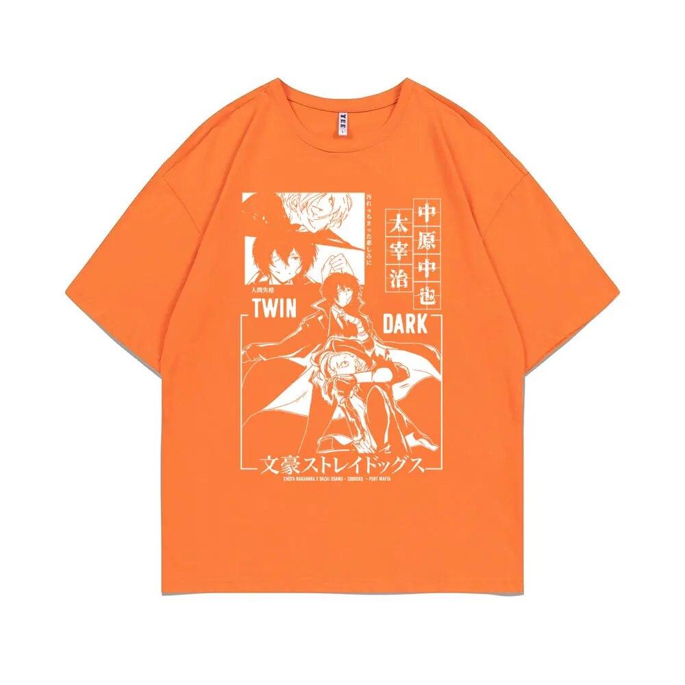 Аниме унисекс, футболка большого размера с графикой, унисекс, женские футболки Bungo Stray Dogs Dazai Osamu Nakahara Chuuya, хлопковая уличная футболка