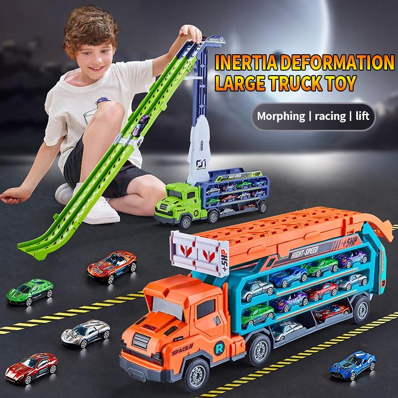Coaster Racetrack Car-Rocket Lift Transformed Racing Car Combination Large Car Transporter Truck Folding Track Vehicle Kids Gift