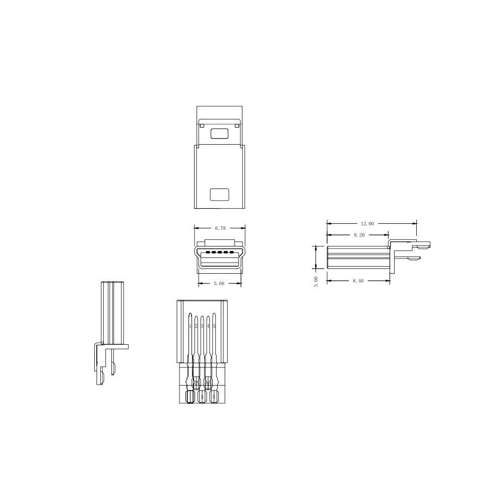4 In 1 Assemble USB 2.0 Jack 5Pin Wire With Plastic Cover 5Pin Plug Socket USB 2.0 Male Connecto