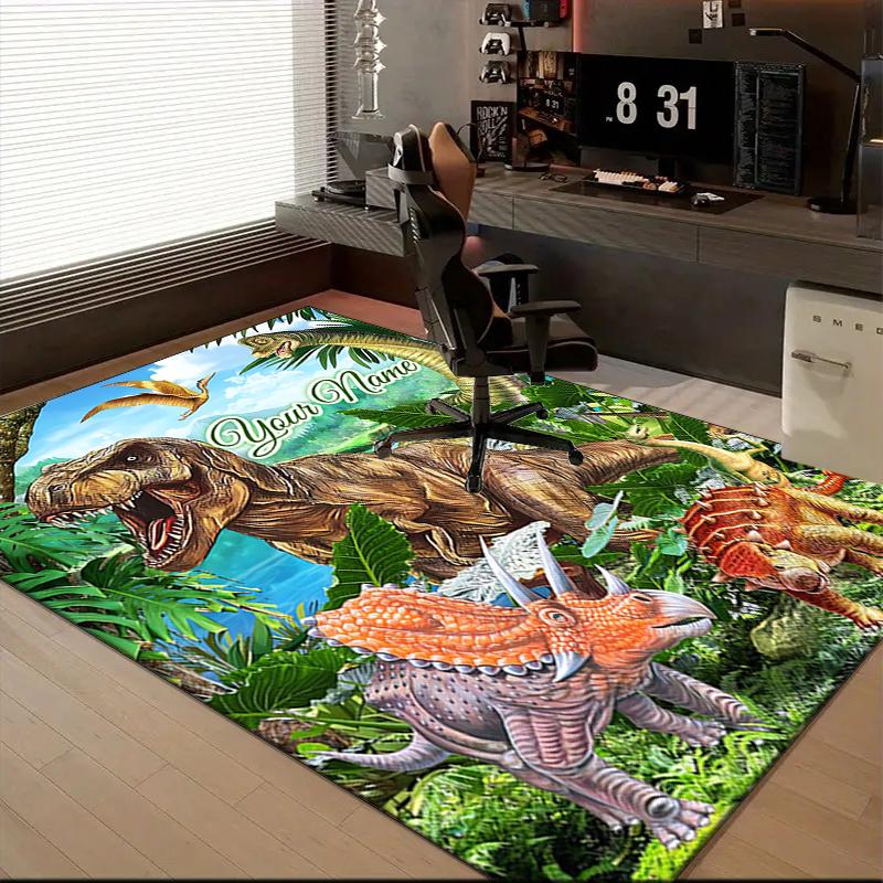 1PC Custom Name Dinosaur Adventure World Theme Floor Mat Ideal for Living Room, Game Rooms, Office, Bedroom,Floor Mat Playful Design