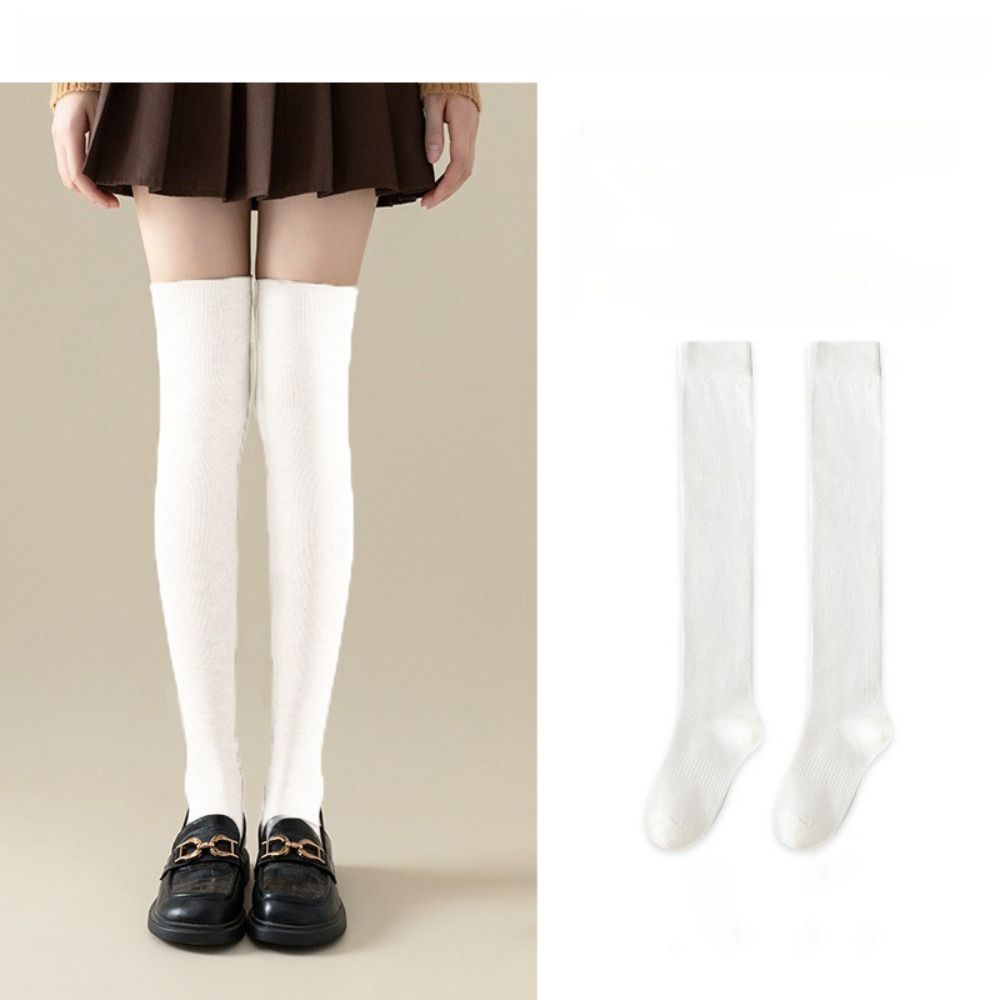 Cotton Stockings Knee High Women Hosiery Solid Color Women Long Socks Ladies Girls