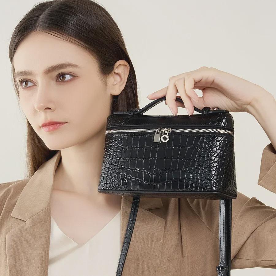 Сумка из натуральной кожи с крокодиловым узором - маленькая сумка-ланч-бокс из коровьей кожи для женщин, 2024 г.