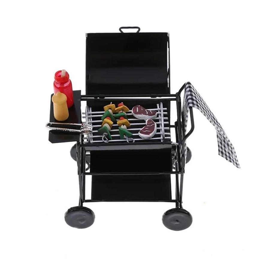 1Set Of Mini Cute BBQ Food Grill Miniature Ornaments For 1/12 Scale Dollhouse Gadgets Kitchen Food Furniture BBQ Shop Decoration